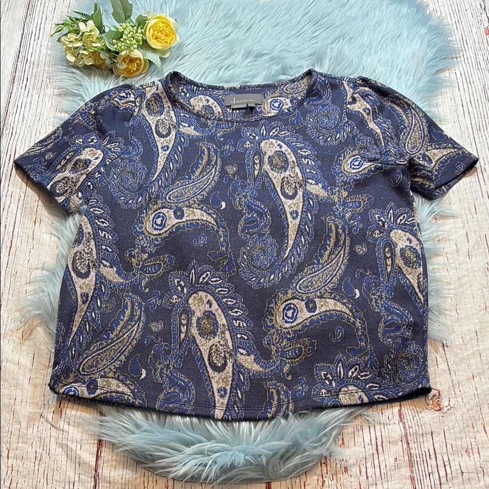 Anthropologie Blue Paisley Short Sleeve Tee